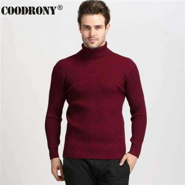 Planet Gates Red / S COODRONY Winter Thick Warm Cashmere Sweater Men Turtleneck Mens Sweaters Slim Fit Pullover Men Classic Wool Knitwear Pull Homme