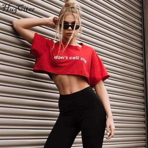 Planet Gates Red / S Cotton letters print crop tops 2018 summer women fashion t shirts female casual T-shirts