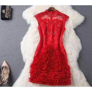 Planet Gates red / S Designer runway women dress red beige lavender silk event dress high quality luxury embroidery brand party dress w1996