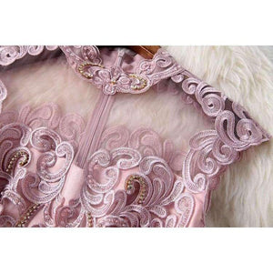 Planet Gates red / S Designer runway women dress red beige lavender silk event dress high quality luxury embroidery brand party dress w1996