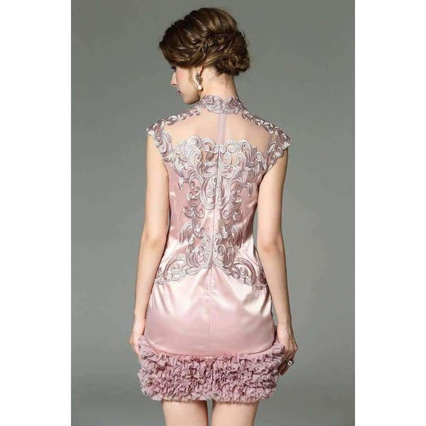 Planet Gates red / S Designer runway women dress red beige lavender silk event dress high quality luxury embroidery brand party dress w1996