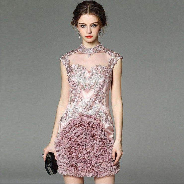 Planet Gates red / S Designer runway women dress red beige lavender silk event dress high quality luxury embroidery brand party dress w1996