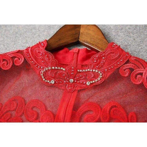 Planet Gates red / S Designer runway women dress red beige lavender silk event dress high quality luxury embroidery brand party dress w1996