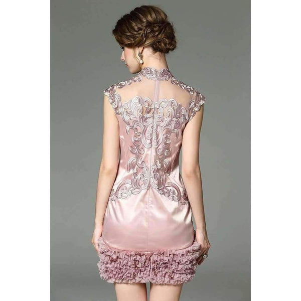 Planet Gates red / S Designer runway women dress red beige lavender silk event dress high quality luxury embroidery brand party dress w1996