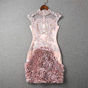 Planet Gates red / S Designer runway women dress red beige lavender silk event dress high quality luxury embroidery brand party dress w1996