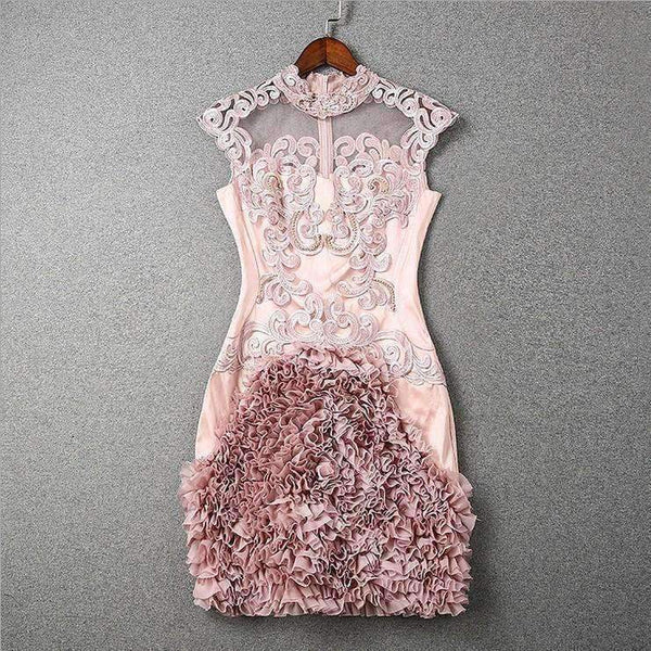 Planet Gates red / S Designer runway women dress red beige lavender silk event dress high quality luxury embroidery brand party dress w1996