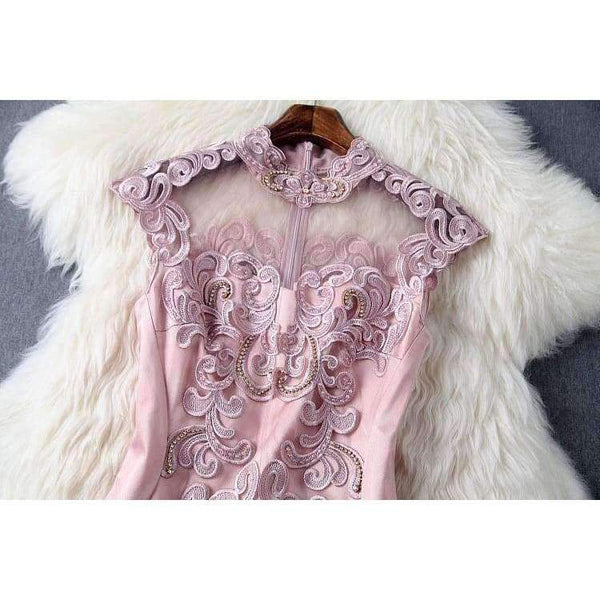 Planet Gates red / S Designer runway women dress red beige lavender silk event dress high quality luxury embroidery brand party dress w1996