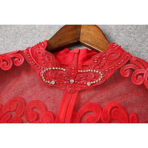 Planet Gates red / S Designer runway women dress red beige lavender silk event dress high quality luxury embroidery brand party dress w1996