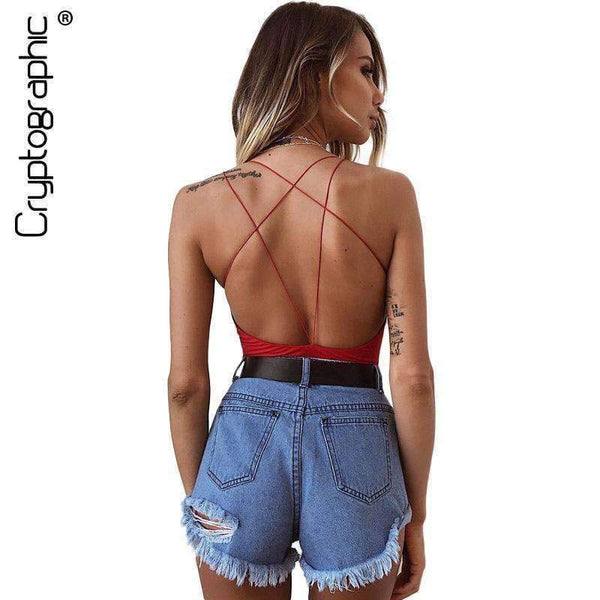 Planet Gates red / S Fashion Chic backless sexy bodysuit strap body bandage jumpsuits for women 2018 romper summer bodysuits one piece