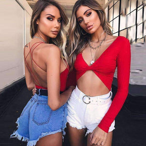 Planet Gates red / S Fashion Chic backless sexy bodysuit strap body bandage jumpsuits for women 2018 romper summer bodysuits one piece