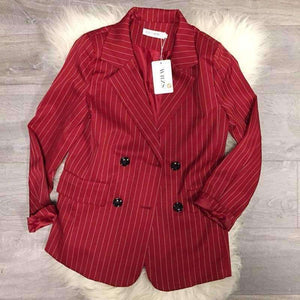 Planet Gates red / S Fashion Pant Suits 2 Piece Set for Women Double Breasted Striped Blazer Jacket & Trouser Office Lady Suit Feminino 2018