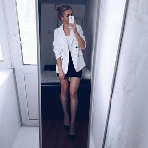 Planet Gates red / S Fashion Pant Suits 2 Piece Set for Women Double Breasted Striped Blazer Jacket & Trouser Office Lady Suit Feminino 2018