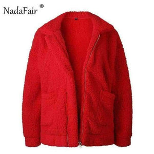 Planet Gates Red / S Fleece faux shearling jacket coat women autumn winter warm thick teddy coat female casual overcoat oversize outerwear