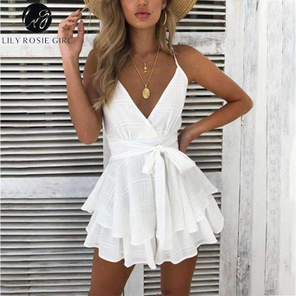 Planet Gates Red / S Girl V Neck Sexy Female Playsuit Plaid Boho Floral Playsuit Shorts Jumpsuit Romper Bodysuit for Women 2018 Streetwear