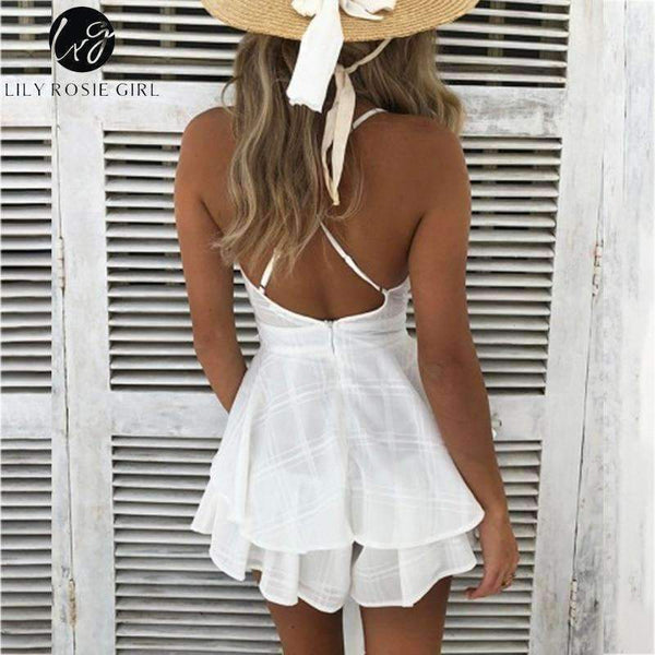 Planet Gates Red / S Girl V Neck Sexy Female Playsuit Plaid Boho Floral Playsuit Shorts Jumpsuit Romper Bodysuit for Women 2018 Streetwear