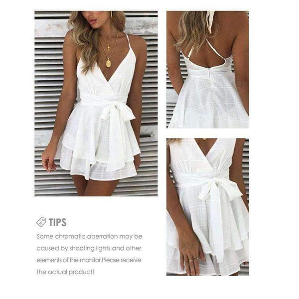 Planet Gates Red / S Girl V Neck Sexy Female Playsuit Plaid Boho Floral Playsuit Shorts Jumpsuit Romper Bodysuit for Women 2018 Streetwear