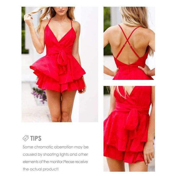 Planet Gates Red / S Girl V Neck Sexy Female Playsuit Plaid Boho Floral Playsuit Shorts Jumpsuit Romper Bodysuit for Women 2018 Streetwear