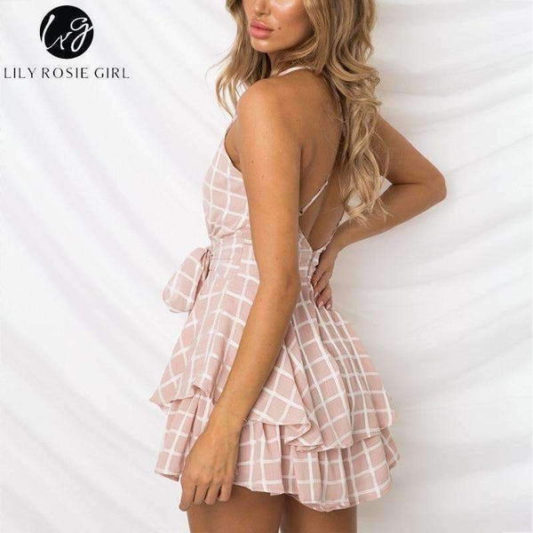 Planet Gates Red / S Girl V Neck Sexy Female Playsuit Plaid Boho Floral Playsuit Shorts Jumpsuit Romper Bodysuit for Women 2018 Streetwear