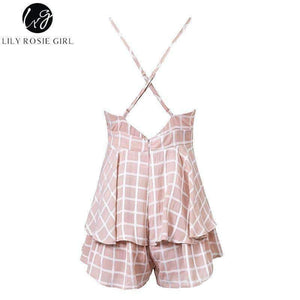 Planet Gates Red / S Girl V Neck Sexy Female Playsuit Plaid Boho Floral Playsuit Shorts Jumpsuit Romper Bodysuit for Women 2018 Streetwear