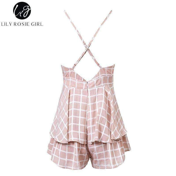 Planet Gates Red / S Girl V Neck Sexy Female Playsuit Plaid Boho Floral Playsuit Shorts Jumpsuit Romper Bodysuit for Women 2018 Streetwear