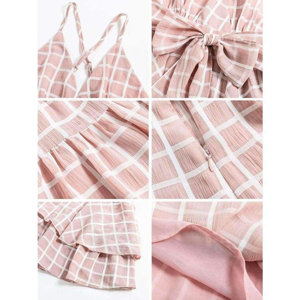 Planet Gates Red / S Girl V Neck Sexy Female Playsuit Plaid Boho Floral Playsuit Shorts Jumpsuit Romper Bodysuit for Women 2018 Streetwear