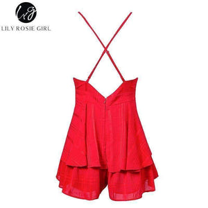 Planet Gates Red / S Girl V Neck Sexy Female Playsuit Plaid Boho Floral Playsuit Shorts Jumpsuit Romper Bodysuit for Women 2018 Streetwear