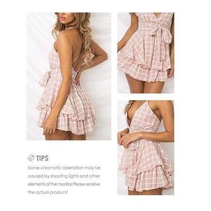 Planet Gates Red / S Girl V Neck Sexy Female Playsuit Plaid Boho Floral Playsuit Shorts Jumpsuit Romper Bodysuit for Women 2018 Streetwear