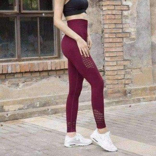 Planet Gates red / S Gym Leggings Fitness Women's Yoga Leggings Hollow On Both Sides Solid Legging Fitness Women Sexy Trousers Workout Pants