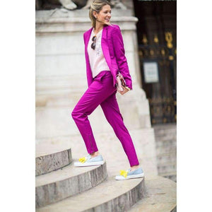 Planet Gates Red / S Ladies 2 Piece Pants Suit for Wedding Party Long Sleeve Casual Blazer Women Business Formal Office Wear Set W175