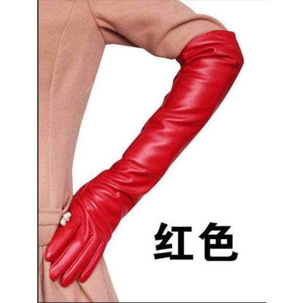 Planet Gates Red / S Lady Fashion High Quality PU Leather Winter Gloves Women Warm Cute Mittens Female Long Style Elbow Gloves G203
