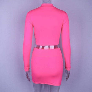 Planet Gates Red / S Long sleeve high neck zipper bodycon crop tops mini skirt 2 pieces sets 2018 autumn winter women fashion solid set