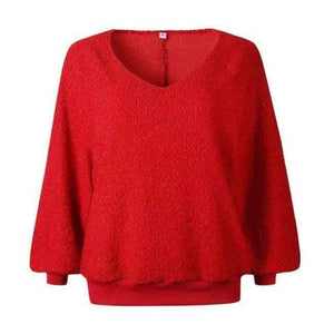 Planet Gates Red / S Loose V Neck Autumn Sweaters Women Plain Color Casual Long Sleeve Winter Pullover Sweaters Red Knitted Jumpers Female