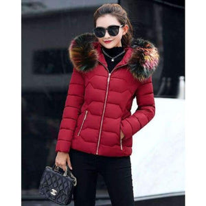 Planet Gates red / S New Fashion Winter Jacket Women Fake Raccoon Fur Collar Winter Coat Women Parkas Warm Down Jacket Female outerwear