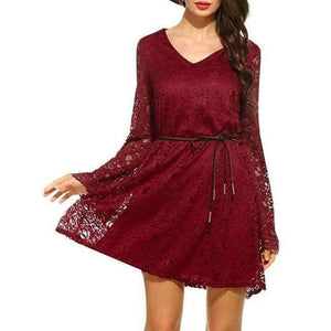 Planet Gates Red / S Party Dresses Fashion Plus Size Sexy V Neck Event Dresses For Female 2017 New Long Sleeve Lace Women Summer Dresses