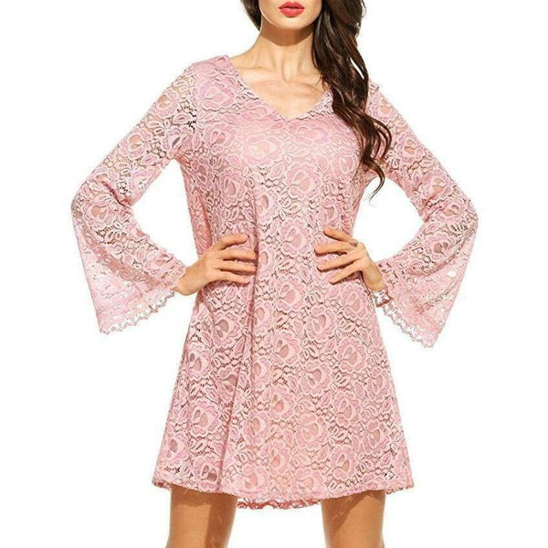 Planet Gates Red / S Party Dresses Fashion Plus Size Sexy V Neck Event Dresses For Female 2017 New Long Sleeve Lace Women Summer Dresses