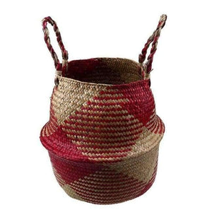 Planet Gates Red / S Seagrass Wicker Basket Storage Laundry Basket Woven Folding Handmade Flowerpot Planter Clothes Toy Home Organization