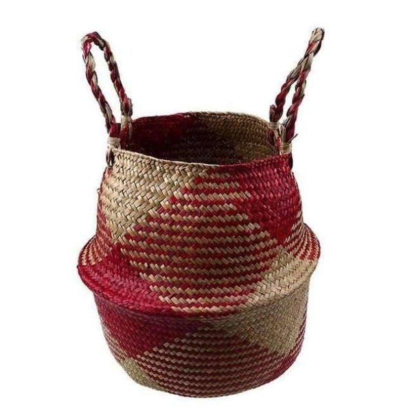 Planet Gates Red / S Seagrass Wicker Basket Storage Laundry Basket Woven Folding Handmade Flowerpot Planter Clothes Toy Home Organization
