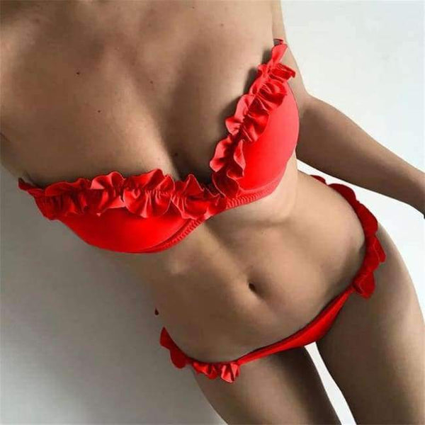 Planet Gates Red / S Sexy Flowers Bikinis Women Swimsuit Push Up Bikini Ruffle Swimwear Brazilian Bathing Suit Beachwear Swimming Suit For Women