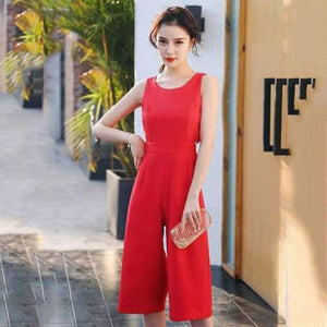 Planet Gates Red / S Summer  Solid Sleeveless Calf-Length High Waist Jumpsuits 2018 New Arrival Casual Wide Leg Jumpsuits