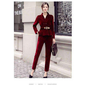 Planet Gates Red / S Velvet suit female 2018 spring and autumn new  long-sleeved casual large size corduroy suit two-piece /set