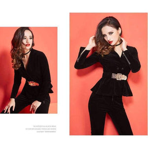 Planet Gates Red / S Velvet suit female 2018 spring and autumn new  long-sleeved casual large size corduroy suit two-piece /set