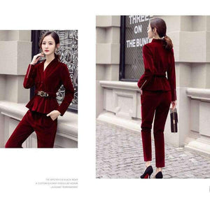 Planet Gates Red / S Velvet suit female 2018 spring and autumn new  long-sleeved casual large size corduroy suit two-piece /set