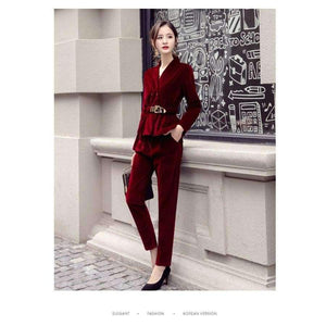 Planet Gates Red / S Velvet suit female 2018 spring and autumn new  long-sleeved casual large size corduroy suit two-piece /set