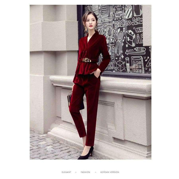 Planet Gates Red / S Velvet suit female 2018 spring and autumn new  long-sleeved casual large size corduroy suit two-piece /set