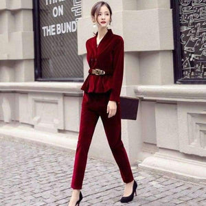 Planet Gates Red / S Velvet suit female 2018 spring and autumn new  long-sleeved casual large size corduroy suit two-piece /set