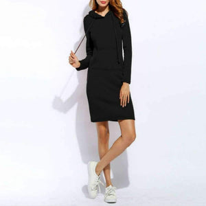 Planet Gates red / S Winter Women Vestidos Hoodies Sweatshirt Dress Fashion Hooded Drawstring Full Sleeves Fleeces Plus Size Dress