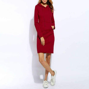 Planet Gates red / S Winter Women Vestidos Hoodies Sweatshirt Dress Fashion Hooded Drawstring Full Sleeves Fleeces Plus Size Dress