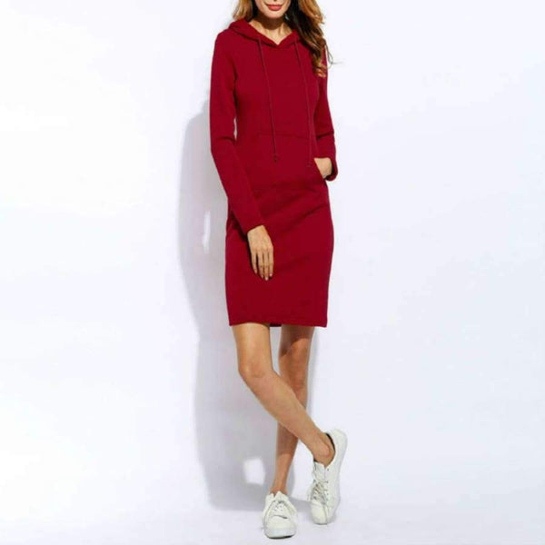 Planet Gates red / S Winter Women Vestidos Hoodies Sweatshirt Dress Fashion Hooded Drawstring Full Sleeves Fleeces Plus Size Dress