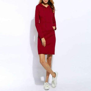 Planet Gates red / S Winter Women Vestidos Hoodies Sweatshirt Dress Fashion Hooded Drawstring Full Sleeves Fleeces Plus Size Dress