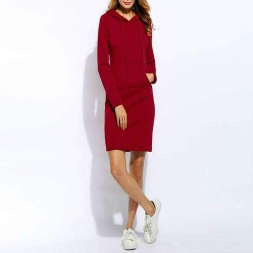 Planet Gates red / S Winter Women Vestidos Hoodies Sweatshirt Dress Fashion Hooded Drawstring Full Sleeves Fleeces Plus Size Dress